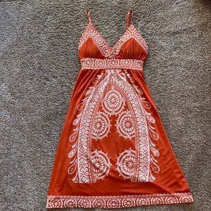 Orange and white patterned dress